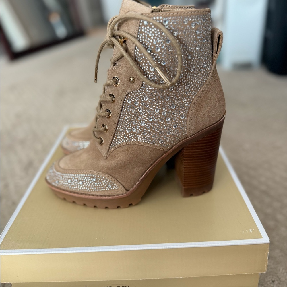 Michael Kors Tan Heeled Boots with Chunky Heel